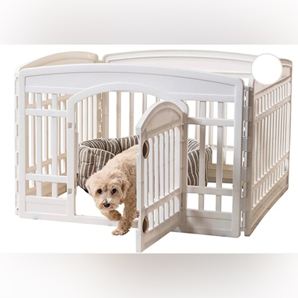 4 Panel Plastic Exercise Dog Playpen Cat Pen with Door Small Animal White NEW